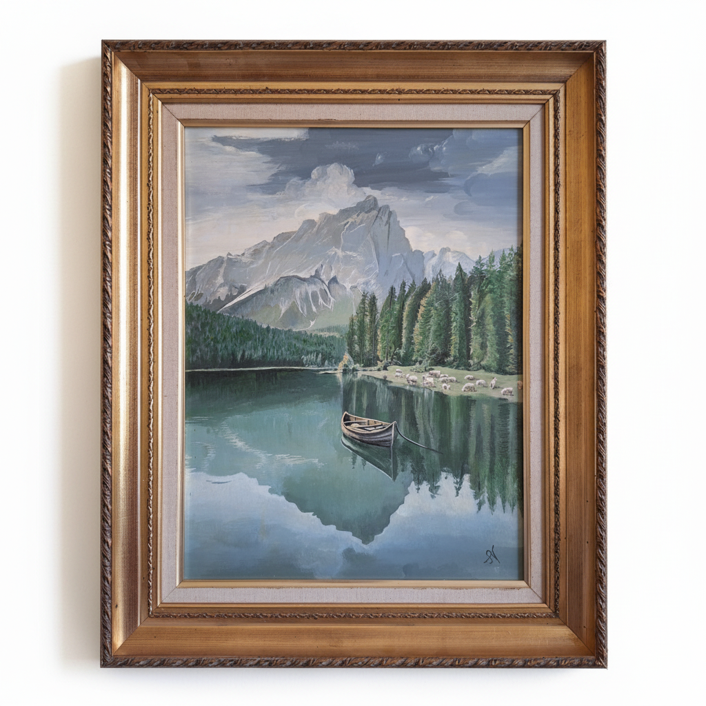 Tranquillité d'un lac — peinture encadrée avec marges